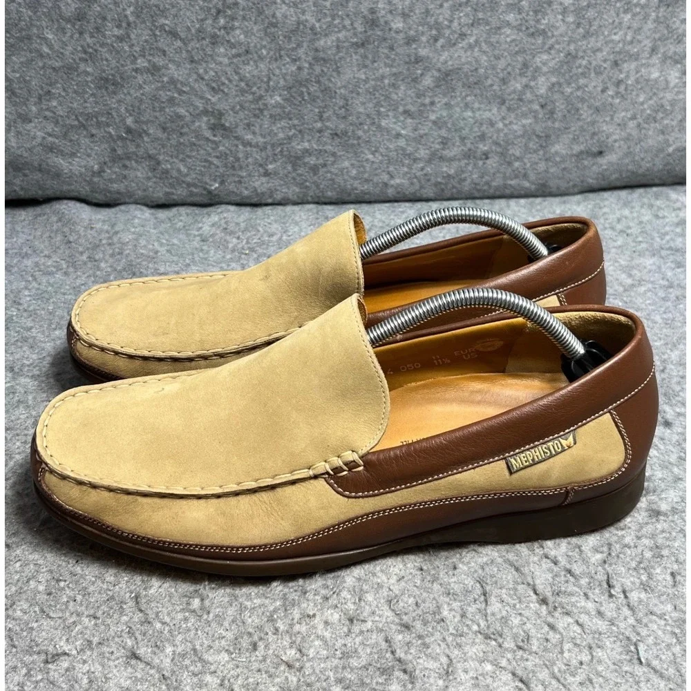 Mephisto Mens Cool-Air Loafers Tan Brown Leather Nubuck Slip On Shoes Size 11.5